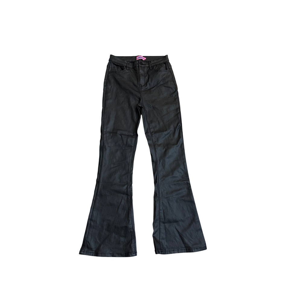 Edikted Coated Flare Pants Size M Black High Waisted Faux Leather Look Trousers